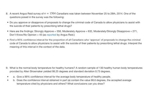 Solved 8 A Recent Angus Reid Survey Of N 1504 Canadians