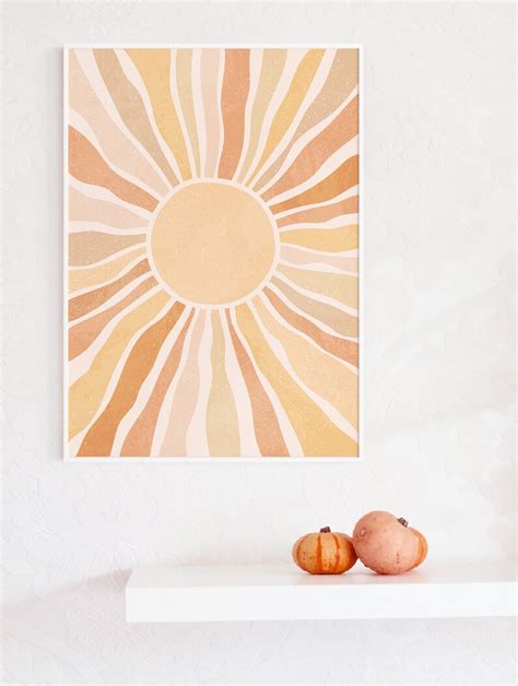 Boho Sun Wall Art Sunrise Art Print Sun Rays Poster Neutral Etsy