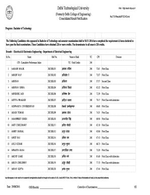 Fillable Online Exam Dtu Ac Consolidated Result Of B Tech The