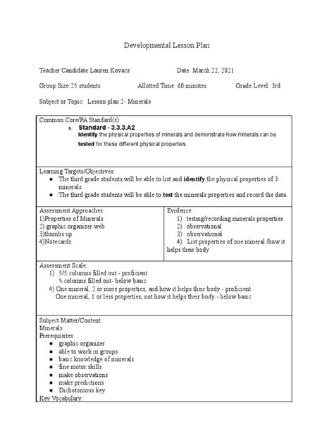 Minerals Lesson Plan Pdf Minerals Lesson Plan