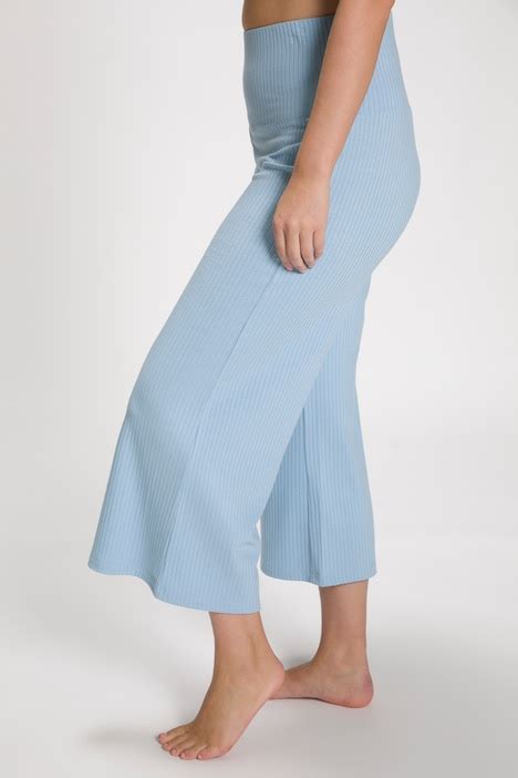 High Waist Wide Leg Stretch Knit Yoga Culottes Water Blue Ulla Popken