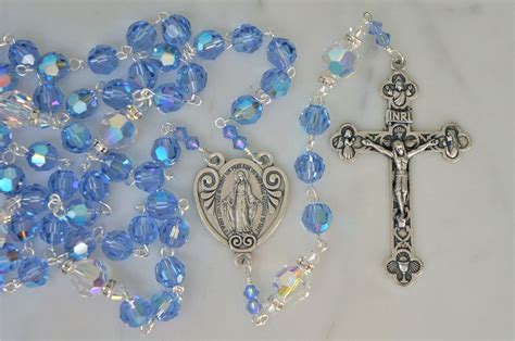 Premium Austrian Crystal Blue Iridescent Rosary Crucifix And Etsy