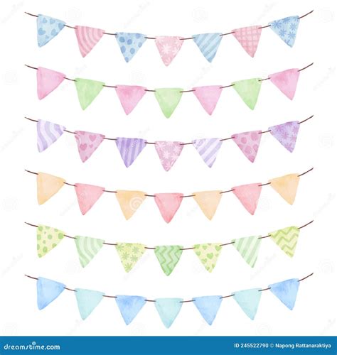 Watercolor Colorful Bunting Flags Clipart Collection For Decoration