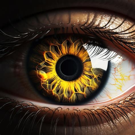 Premium AI Image | a close up of a human eye with a yellow iris.