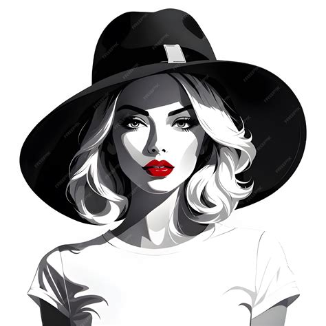 Premium Photo Elegant Woman Wearing Hat Vector Illustration Black And