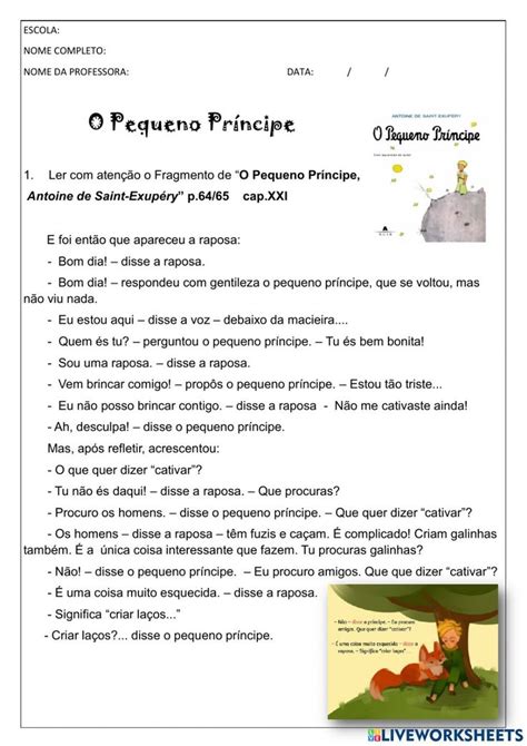 O Pequeno Pr Ncipe Online Activity Pequeno Principe Leitura