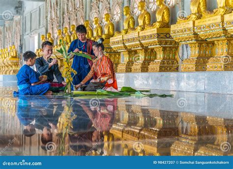 Statues Of Buddhist Monks Standing In Line To Worship The Buddha