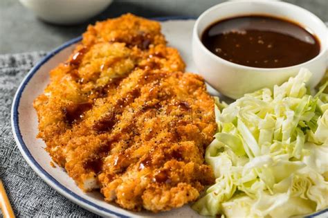 Homemade Japanese Chicken Katsu With Cabbage Stock Photo Image Of