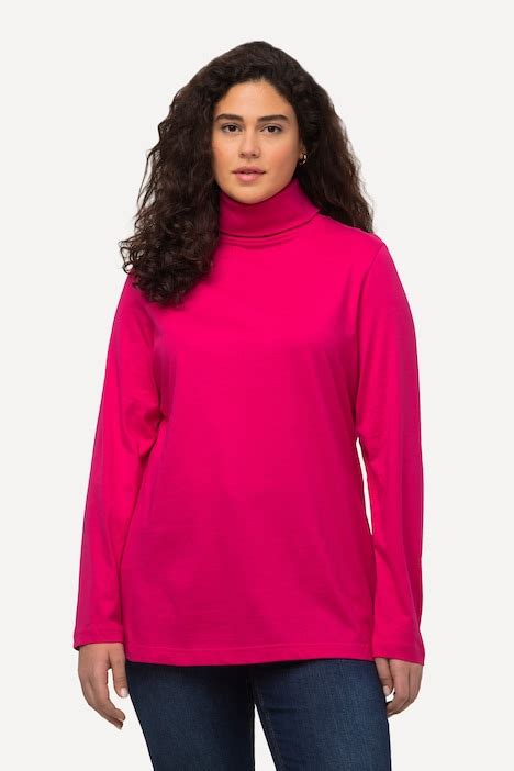 T Shirt Col Roul Et Manches Longues Coupe Slim Fit Rose Vif Magenta