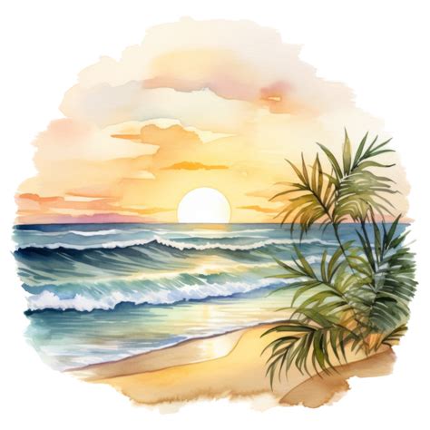 Sunset Summer Illustration Watercolor Style 46785593 Png