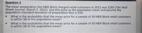 Solved The mean preparation fee H\&R Block charged retail | Chegg.com