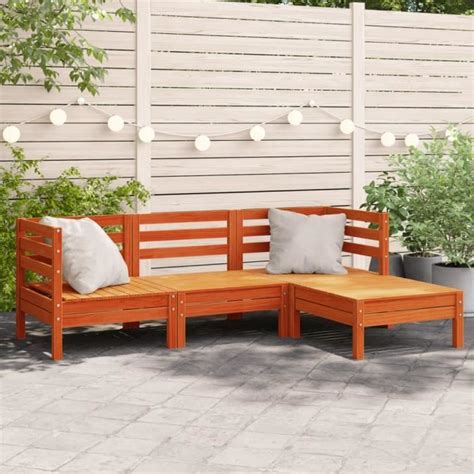 Zerodis Canapé de jardin 3 places repose pied cire marron bois massif