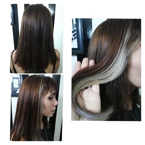 Mechon Blanco Pelo Castaño Con Mechas Coloración De Cabello Pelo