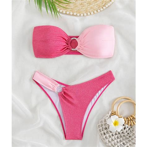 BKN2533 SET BIKINI QUÂY HỒNG ĐẬM MIX HỒNG NHẠT ÁNH NHŨ KHUY TRÒN NGỰC