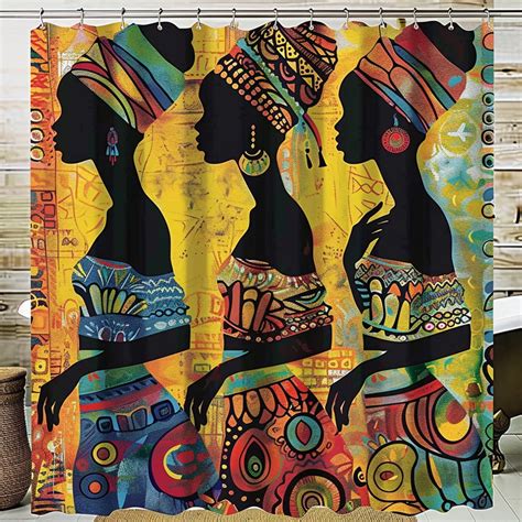 Exquisite African Goddesses Shower Curtain Vibrant Silhouettes Intricate Patterns And Colorful