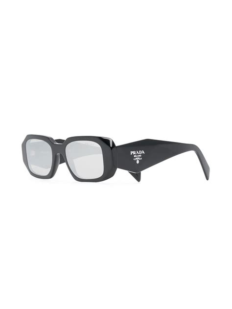 Prada Eyewear Rectangular Frame Logo Sunglasses Black Farfetch