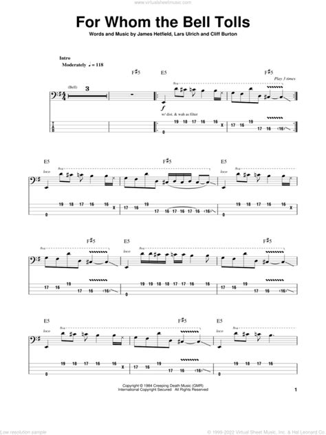 For Whom The Bell Tolls Sheet Music For Bass Tablature Bass Guitar