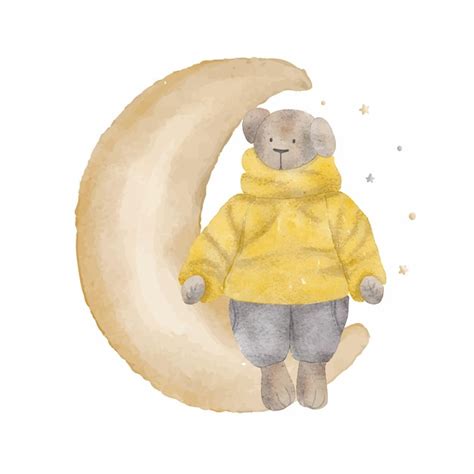 Ours En Peluche Mignon Sur La Lune Avec Illustration Vectorielle