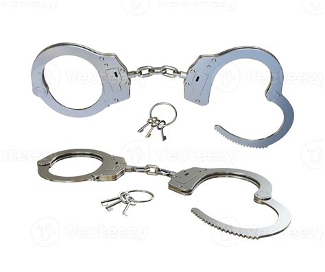 3d Rendering Of Police Tools Handcuffs And Keys Perspective View