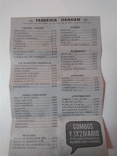 Menu At Taquer A Dan Dan Restaurant Ciudad L Pez Mateos