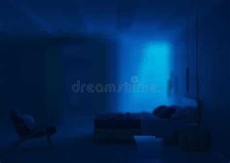 Modern Bedroom Interior with Blue Walls. Stock Illustration ...