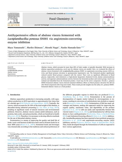 Pdf Antihypertensive Effects Of Abalone Viscera Fermented With