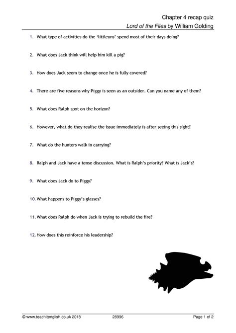 Chapter Recap Quiz Lord Of The Flies Ks English Teachit