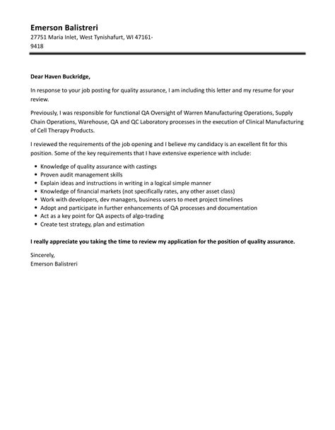 Qa Cover Letter