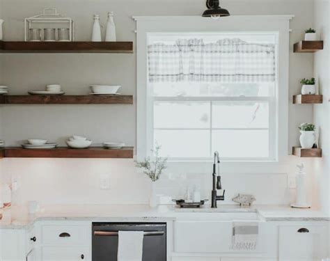 Dainty Kitchen With Wood Floating Shelves Soul Lane