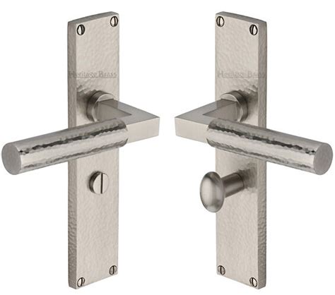 Heritage Brass Bauhaus Hammered Door Handles On 200mm Backplate Satin Nickel Vth4300 Sn Sold