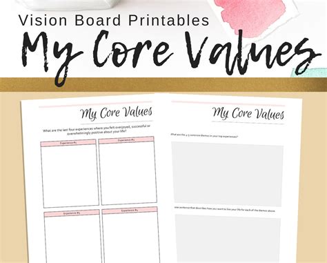 My Core Values Printables Vision Board Activity Self Help Journal