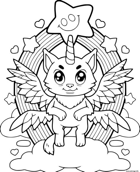 Coloriage Chat Licorne Arc En Ciel Difficle Jecolorie