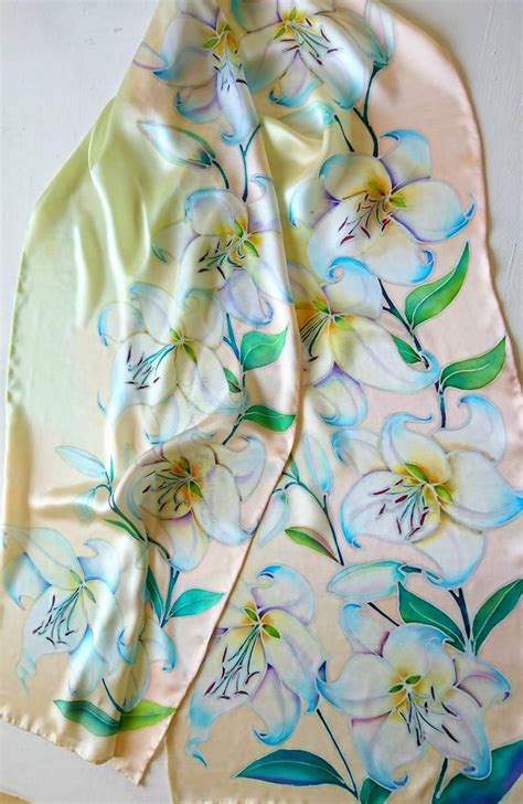 Silk Scarf With Lilies Hand Painted Silk Scarf Flowers Etsy In 2020 Hand Painted Silk Scarf