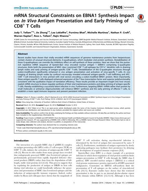 PDF MRNA Structural Constraints On EBNA1 Synthesis Impact On