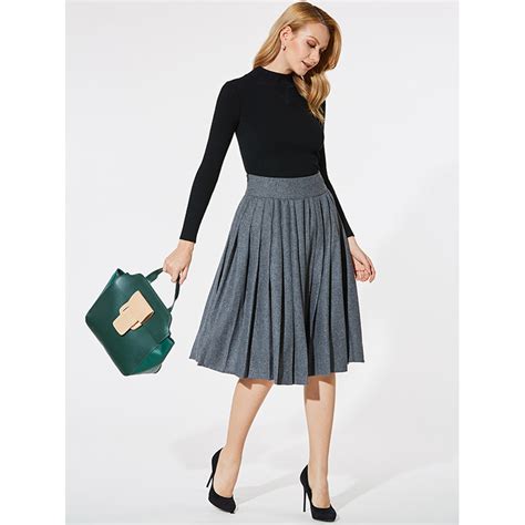 Fashion Gray Womens High Waist A Line Pleated Skirt N15599