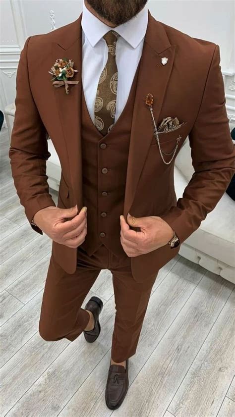 Men Brown Suits Wedding Groom Wear Tuxedo Suit Evening Party Wear Slim