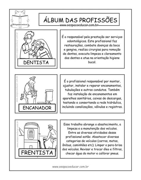 Ensino Fundamental Álbum das Profissões Blog Espaço Educar Ensino