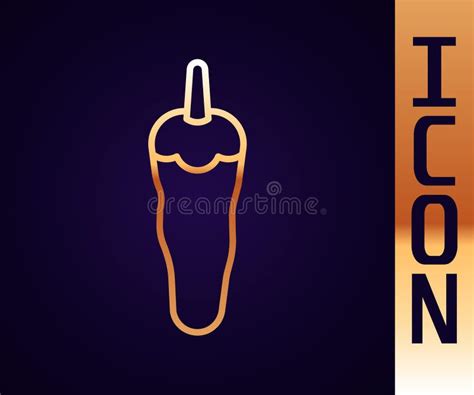 Gold Line Hot Chili Pepper Pod Icon Isolated On Black Background Design For Grocery Culinary
