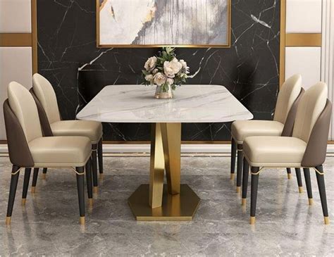 Luxurious Modern Designed Marble Finish Dining Table Set My Aashis Furniture Layout Steel