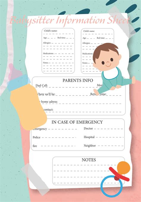 Amazon Babysitter Information Sheets 7 X 10 Babysitter