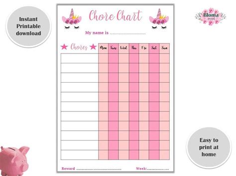 Chore Chart Unicorn PRINTABLE Children/kids Reward Chart Download ...