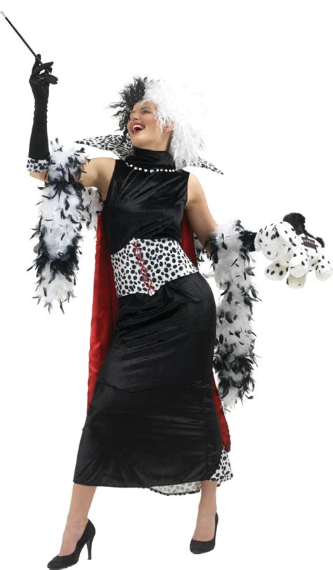 Deluxe Cruella De Vil Disney Fancy Dress Ladies Halloween Costume Wig