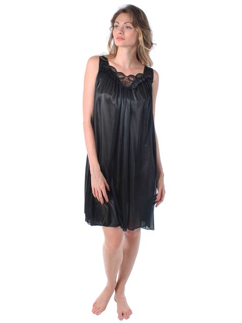 Venice Womens Silky Looking Embroidered Nightgown 06 Medium Black