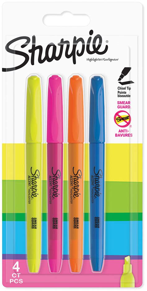 Sharpie Accent Pocket Highlighter Assorted Colours Pack Of 4