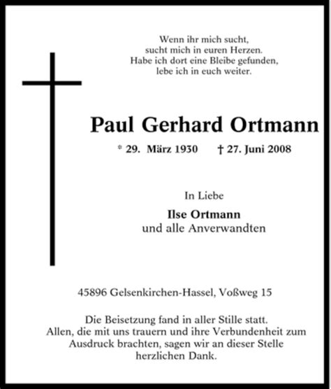 Traueranzeigen Von Paul Gerhard Ortmann Trauer In NRW De