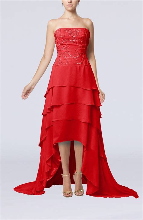 Red Bride Dress Modern Sleeveless Zipper Chiffon Paillette Mother Of