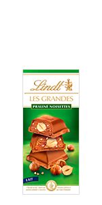 Lindt Tablettes Praliné Noisettes LES GRANDES Chocolat Noir 225g