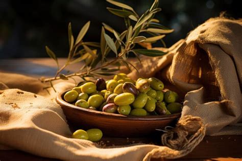 Premium AI Image Fresh Olives Rustic Wood