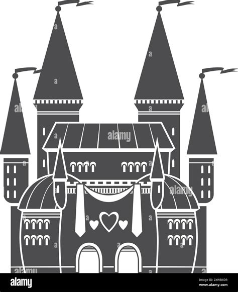 Princess Castle Black Silhouette Magic Fairytale Building Stock Vector