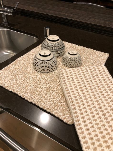 Dish Drying Mat Produce Drying Mat Table Runner Etsy Canada Dish Towel Set Crochet